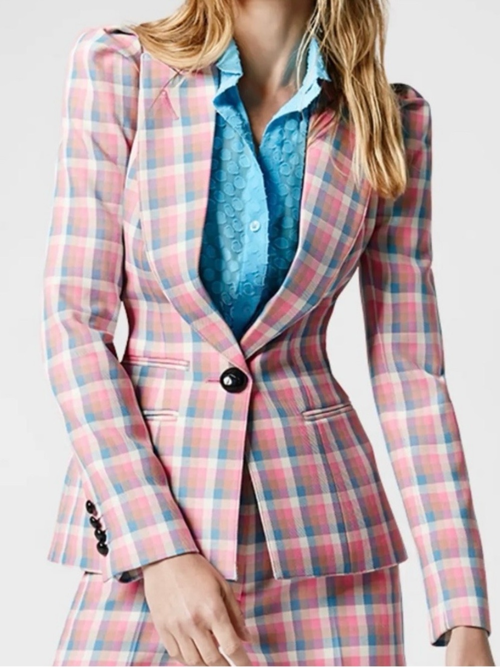 Smythe Box Pleat Tailored Check Blazer Pink sz 6 US